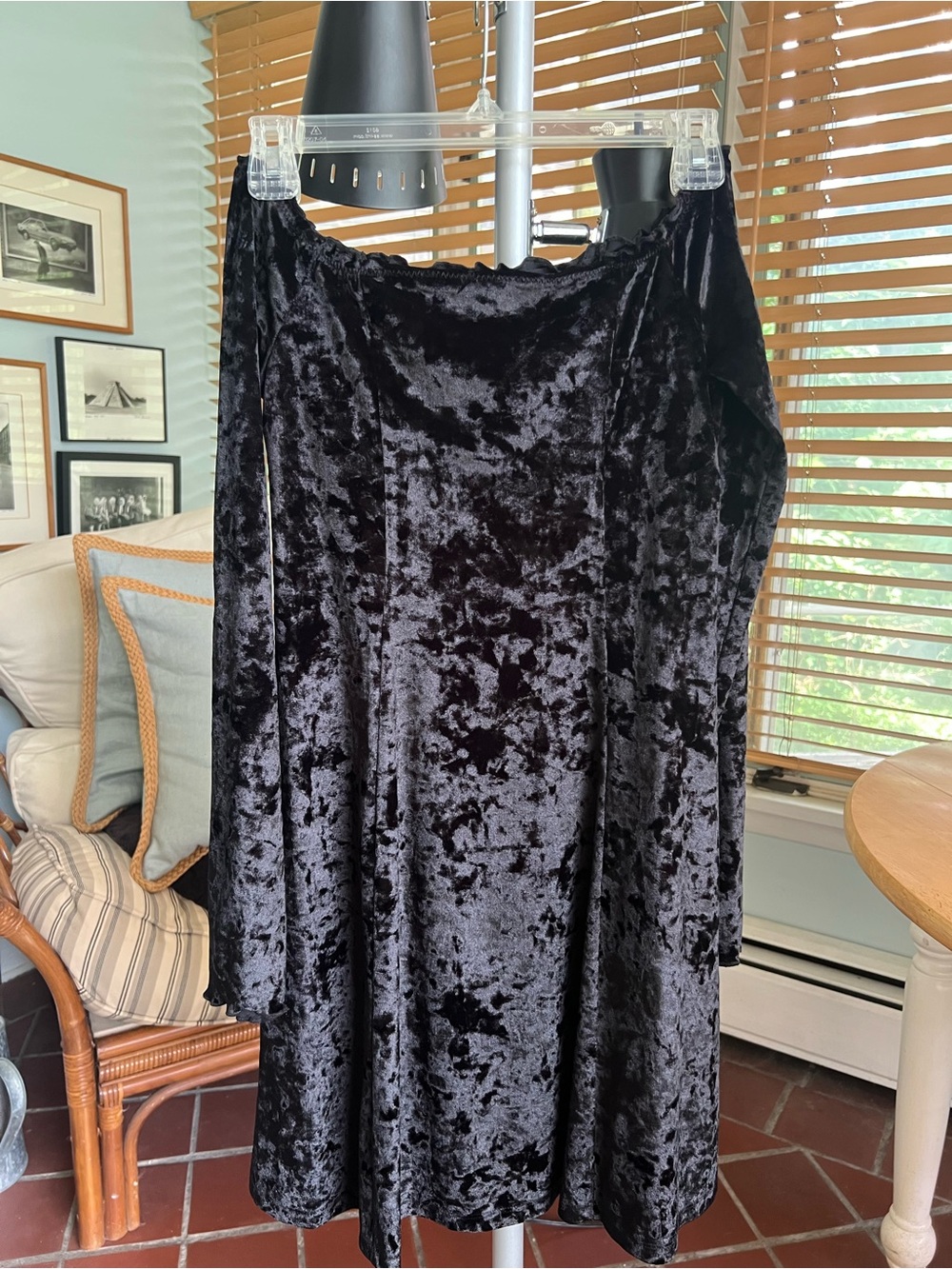Hollister Black Crushed Velvet A-Line Midi Dress